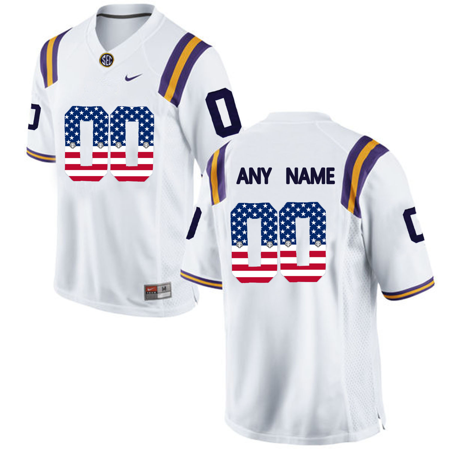 US Flag Fashion  Men LSU Tigers Customized College Football Limited Jersey  White->->Custom Jersey